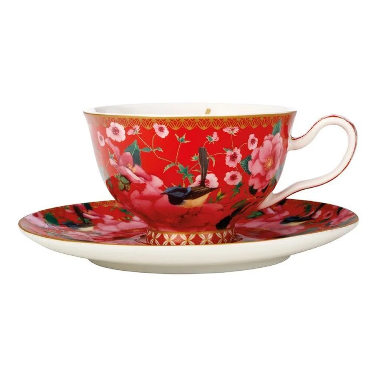Maxwell & Williams T+C Silk Road Foot Cup + Saucer 200mL Red