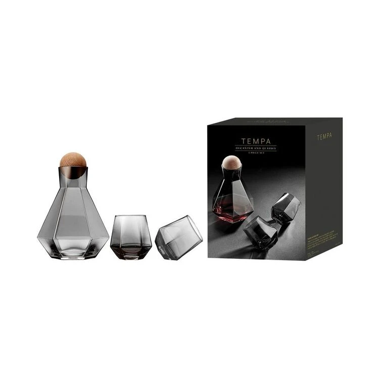 Tempa Jaxon Charcoal Decanter & Glasses 3 Piece Set